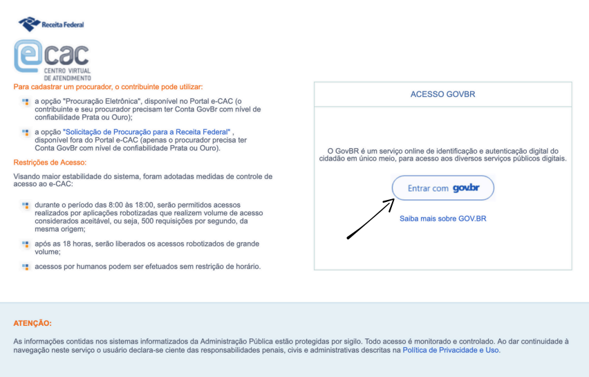 Tela inicial do e-CAC